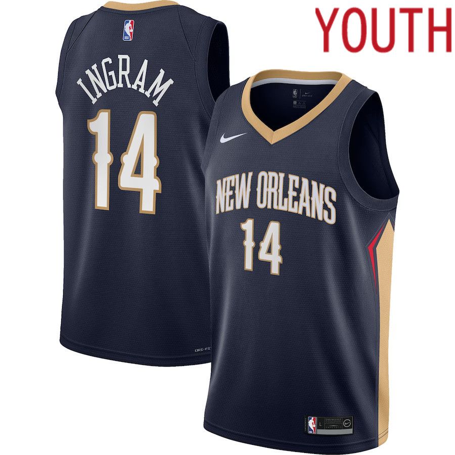 Youth New Orleans Pelicans #14 Brandon Ingram Nike Navy Icon Edition 2021-22 Swingman NBA Jersey->youth nba jersey->Youth Jersey